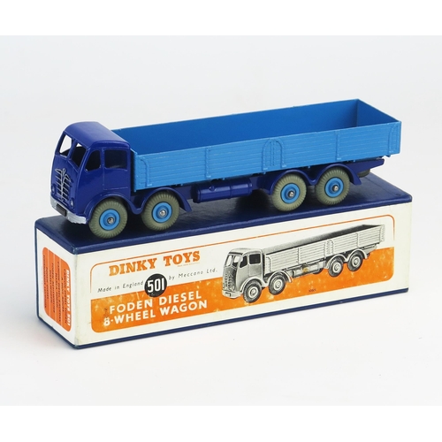 280 - Dinky 501 Foden Diesel 8 Wheel Wagon (type 2 cab), violet blue cab, chassis and tow hook, light blue... 