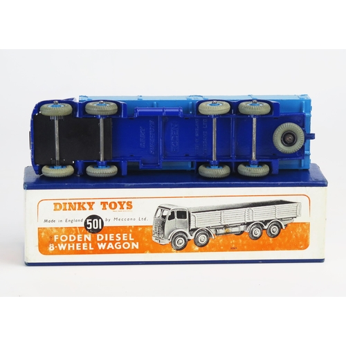 280 - Dinky 501 Foden Diesel 8 Wheel Wagon (type 2 cab), violet blue cab, chassis and tow hook, light blue... 