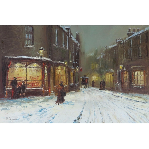 339 - John Bampfield b.1947, British Contemporary artist, Snowy street scene, oil on canvas, signed lower ... 