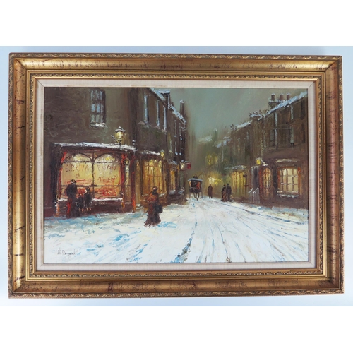 339 - John Bampfield b.1947, British Contemporary artist, Snowy street scene, oil on canvas, signed lower ... 