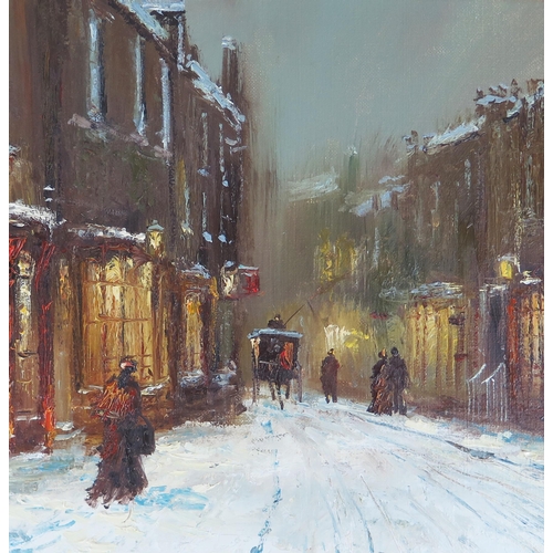 339 - John Bampfield b.1947, British Contemporary artist, Snowy street scene, oil on canvas, signed lower ... 