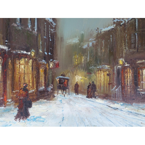 339 - John Bampfield b.1947, British Contemporary artist, Snowy street scene, oil on canvas, signed lower ... 