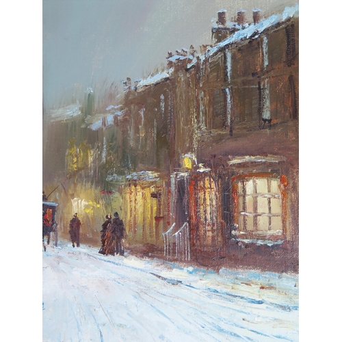 339 - John Bampfield b.1947, British Contemporary artist, Snowy street scene, oil on canvas, signed lower ... 