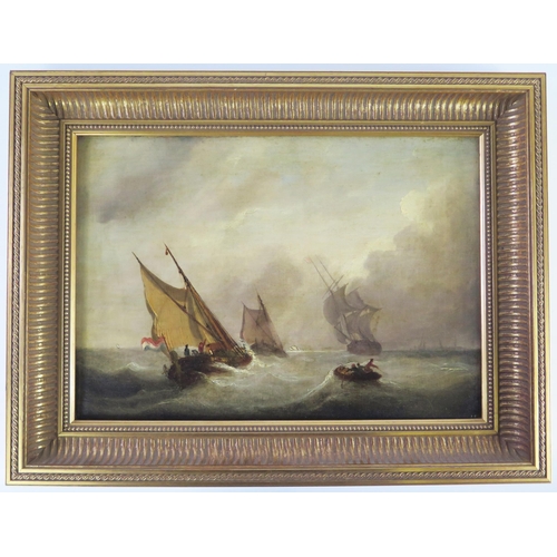 342 - A c19th unsigned maritime scene on stormy seas, oil on canvas, image size 43 x 31cm, framed