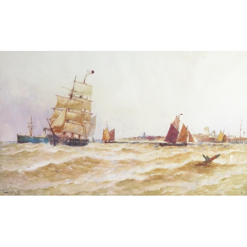 344 - T B Hardy ( 1842 - 1897) British Naval painter, 'Off the mouth of the Harbour', watercolour, signed ... 