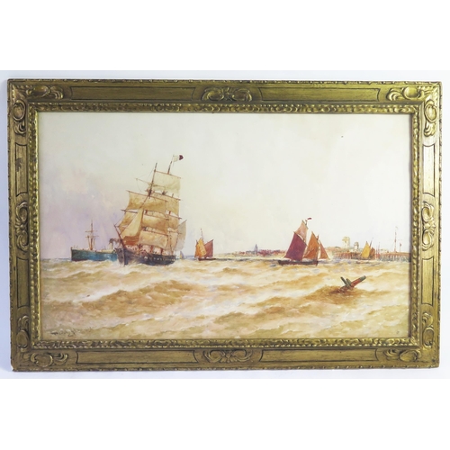 344 - T B Hardy ( 1842 - 1897) British Naval painter, 'Off the mouth of the Harbour', watercolour, signed ... 