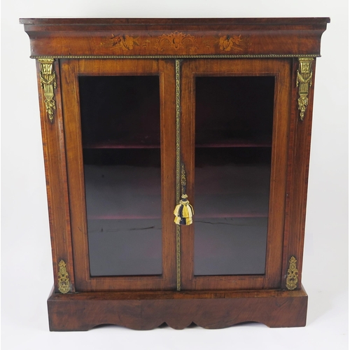 348 - A 19th century walnut, floral inlaid and gilt metal mounted pier cabinet, the rectangular top above ... 