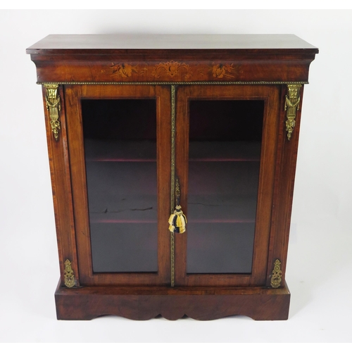 348 - A 19th century walnut, floral inlaid and gilt metal mounted pier cabinet, the rectangular top above ... 