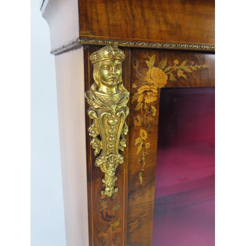 349 - A 19th century walnut, floral inlaid and gilt metal mounted pier cabinet, the rectangular top above ... 