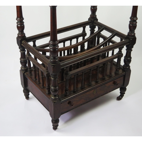 352 - A Victorian walnut what not, the rectangular top with a moulded edge and three quarter fret cut gall... 