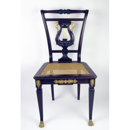 354 - A 19th century Empire style mahogany salon chair, the back of tapering form with turned top rail hav... 