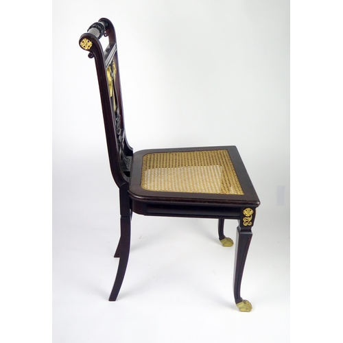 354 - A 19th century Empire style mahogany salon chair, the back of tapering form with turned top rail hav... 