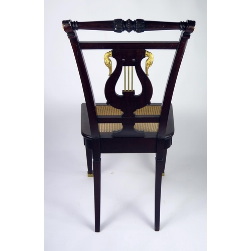 354 - A 19th century Empire style mahogany salon chair, the back of tapering form with turned top rail hav... 