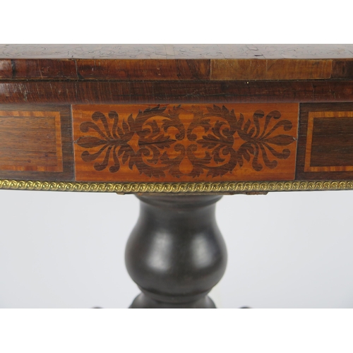 355 - A 19th century rosewood card table, the hinged crossbanded top of D-shaped outline with baize lined ... 