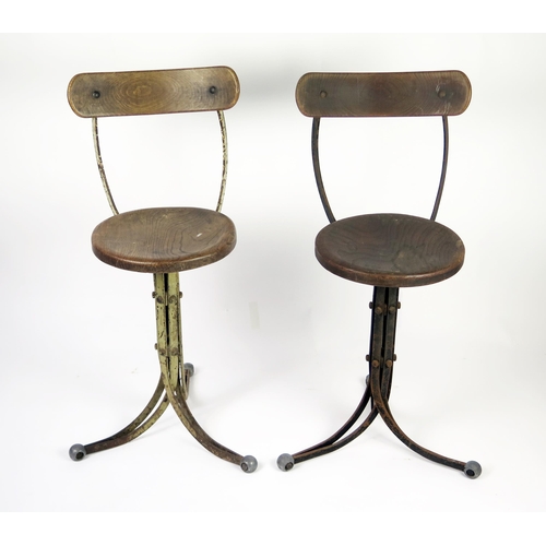 357 - A Near Pair Rubery Owens non-adjustable machinist's blade chairs, with single curved bar back and so... 