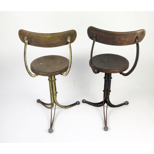 357 - A Near Pair Rubery Owens non-adjustable machinist's blade chairs, with single curved bar back and so... 