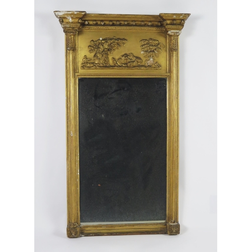 363 - A Regency period gilt wood and gesso pier glass, the pediment of inverted breakfront  outline with b... 