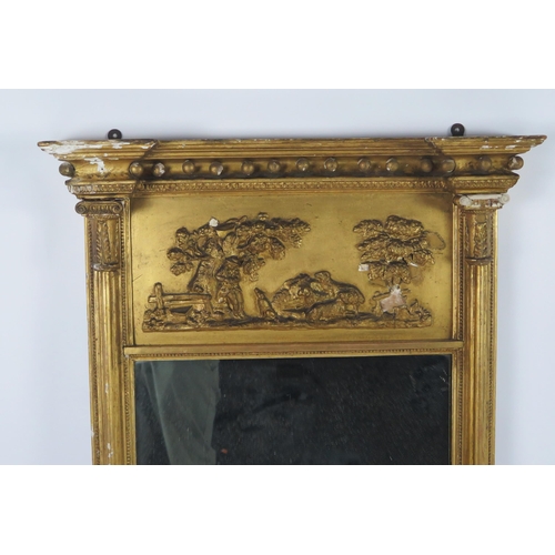 363 - A Regency period gilt wood and gesso pier glass, the pediment of inverted breakfront  outline with b... 