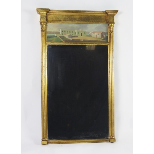 364 - A Regency period gilt wood and gesso pier glass, the pediment of inverted breakfront  outline with p... 