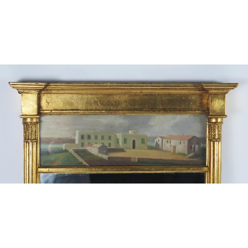 364 - A Regency period gilt wood and gesso pier glass, the pediment of inverted breakfront  outline with p... 