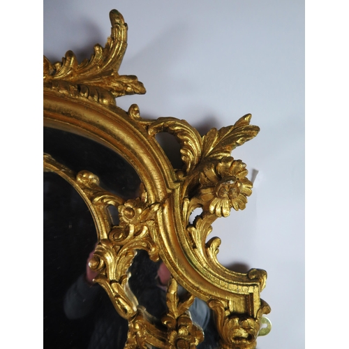 366 - A Louis XV style gilt wood pier glass of arched outline surmounted by a vase for flowers and foliage... 