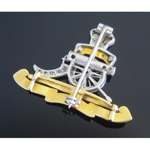 61 - A Fine Royal Artillery Diamond and Enamel Brooch in a precious white and yellow metal setting, with ... 