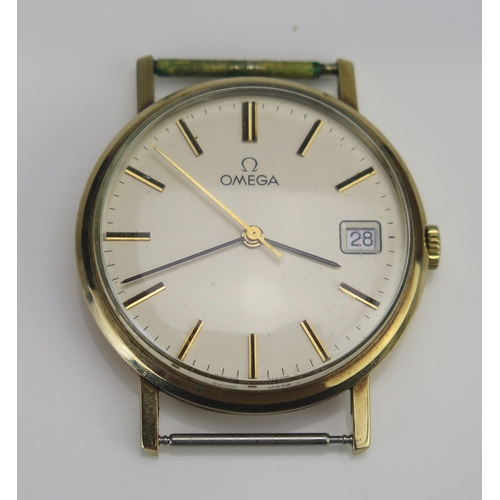 71 - An OMEGA Gent's 9K Gold Cased Manual Wind Wristwatch, 33.7mm case with date aperture to the dial, Re... 