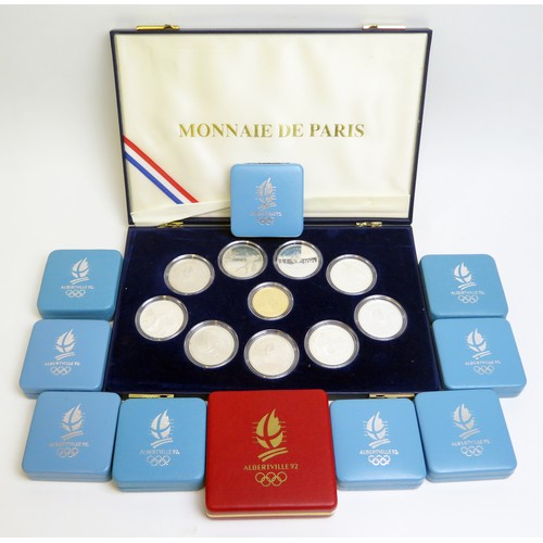 244B - 1992 PARIS Currency Olympic Games of Albertville box of ten coins including 1 x 500 Franc gold (22k)... 