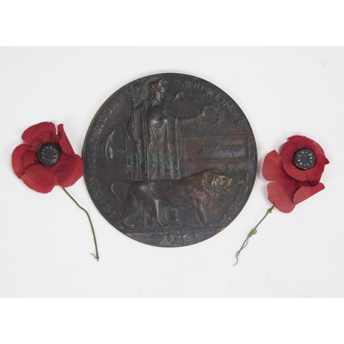 307 - A World War I bronze Death Plaque to William Crimp, 12cm diameter, together with to early Haig Fund ... 