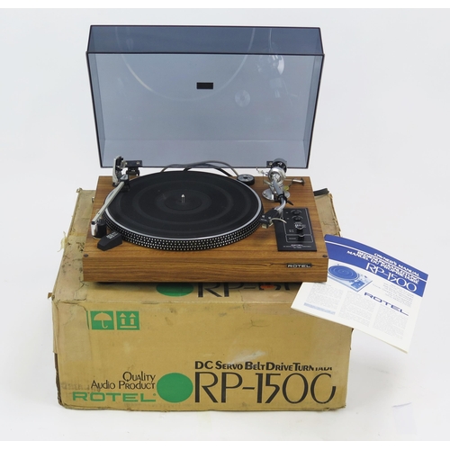 1066 - Rotel RP-1500 DC Servo Belt Drive Turntable on teak base with original box and manual