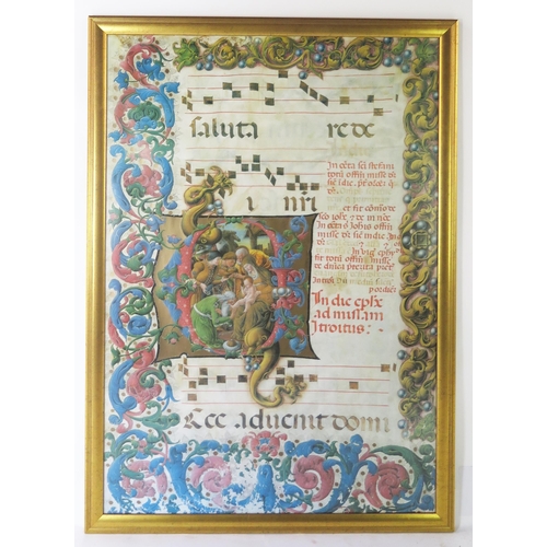 1090 - A Print of an Illuminated Religious Book, 96x67cm, framed & glazed