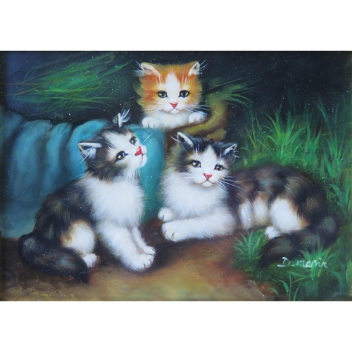 1091 - Brights of Nettlebed, kittens, oil on board, 24x19cm, gilt framed and two small kitten studies