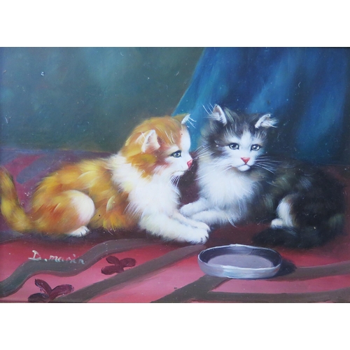 1091 - Brights of Nettlebed, kittens, oil on board, 24x19cm, gilt framed and two small kitten studies