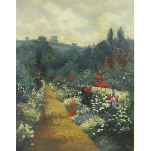 1093 - Ethel Murray fl, (Exhib RA, RBA etc. 1883 - 1906), 'A Garden Border', oil on canvas, 44.5 x 34.5cm, ... 