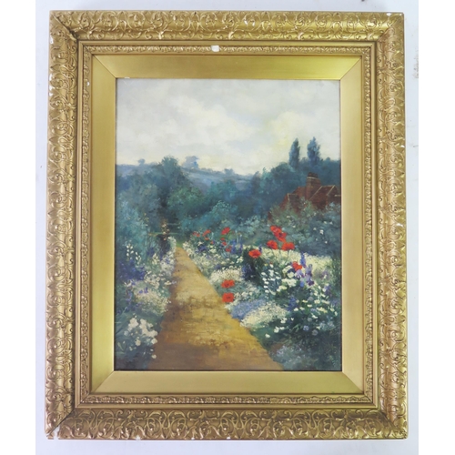 1093 - Ethel Murray fl, (Exhib RA, RBA etc. 1883 - 1906), 'A Garden Border', oil on canvas, 44.5 x 34.5cm, ... 