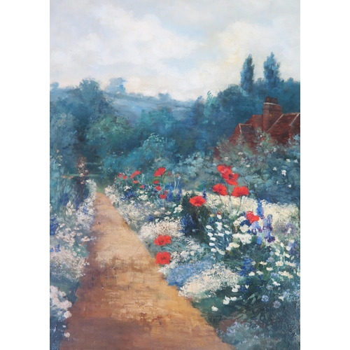 1093 - Ethel Murray fl, (Exhib RA, RBA etc. 1883 - 1906), 'A Garden Border', oil on canvas, 44.5 x 34.5cm, ... 