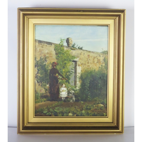 1095 - The Walled Garden, English school 19th century oil on canvas, 30x23.5cm, gilt gesso frame