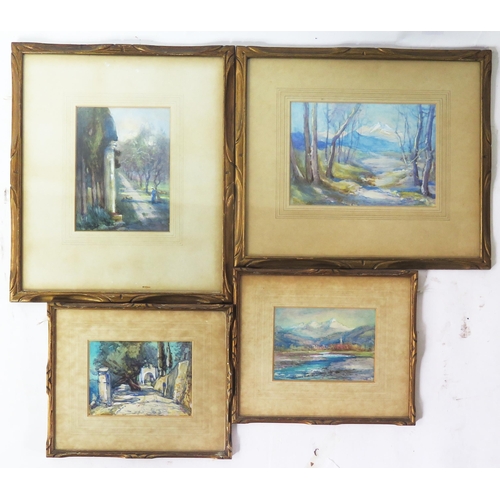 1096 - A Set of Four Italian Watercolours _ 'Nr. Albenga (Nr. Alassio)' 26x18cm, 'Audora Valley Nr. Allasio... 