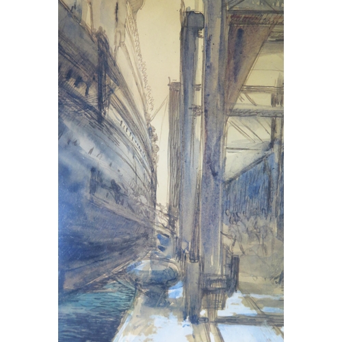 1098 - Loading the Ocean Liner, watercolour, 36x26cm, framed & glazed