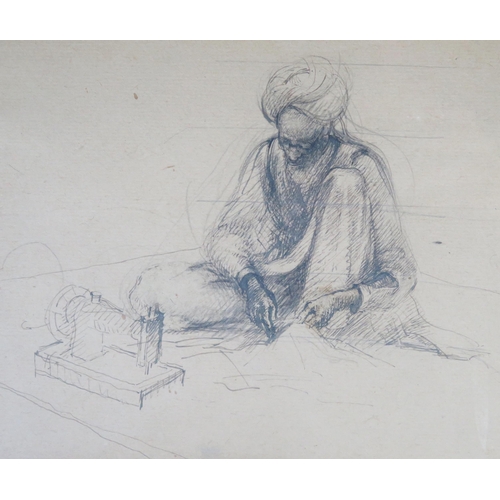 1099 - The Tailor, study of an Indian, signed Durzi? 35, pen & ink, 27x22cm and one other of a Moroccan sna... 