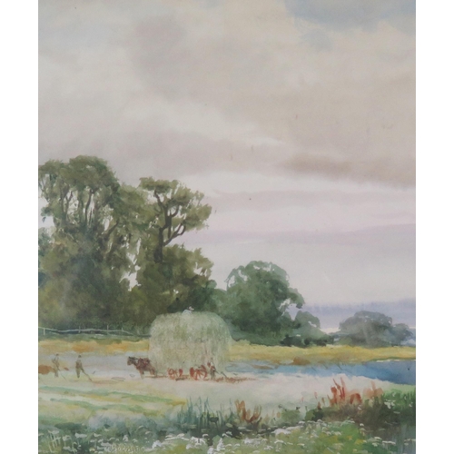 1100 - Henry John Sylvester Stannard RBA, (British, 1870-1951), Hay Mowing, gouache, 53x37cm, gilt gesso fr... 