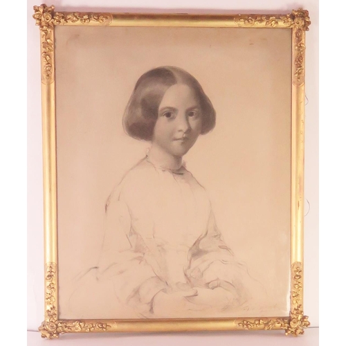 1101 - Field Talfourd,British (1815 - 1874) signed charcoal half length portrait of a young girl, inscribed... 