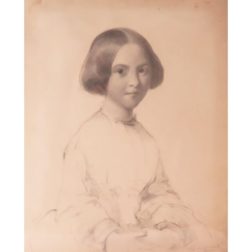 1101 - Field Talfourd,British (1815 - 1874) signed charcoal half length portrait of a young girl, inscribed... 