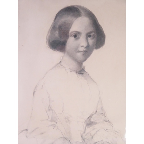 1101 - Field Talfourd,British (1815 - 1874) signed charcoal half length portrait of a young girl, inscribed... 