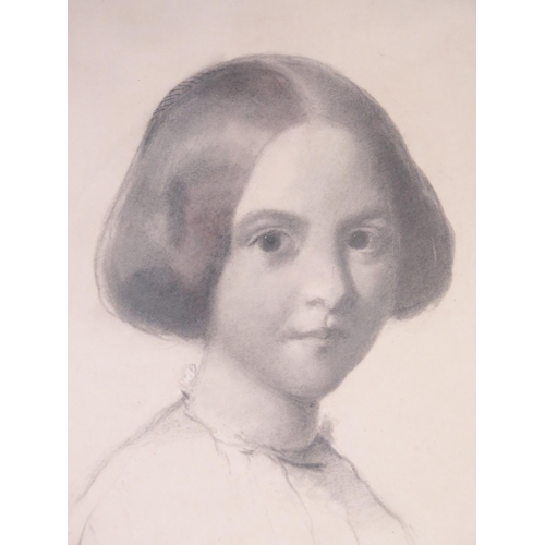 1101 - Field Talfourd,British (1815 - 1874) signed charcoal half length portrait of a young girl, inscribed... 