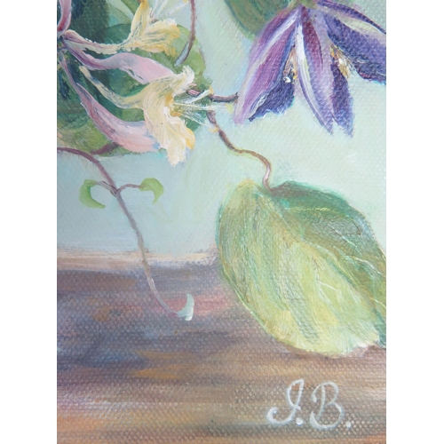 1104 - Jennie Bayman 1996, 'Summer Flowers 1996', oil on canvas, signed and labels verso, 44x34cm, framed