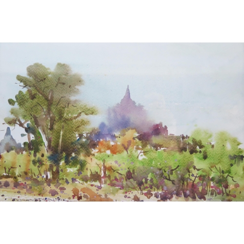 1105 - Kokhinfthintar?, Burma, watercolour, 26.5x28cm, framed & glazed