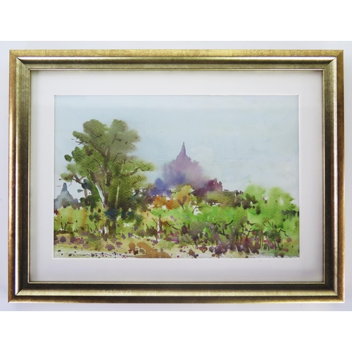 1105 - Kokhinfthintar?, Burma, watercolour, 26.5x28cm, framed & glazed