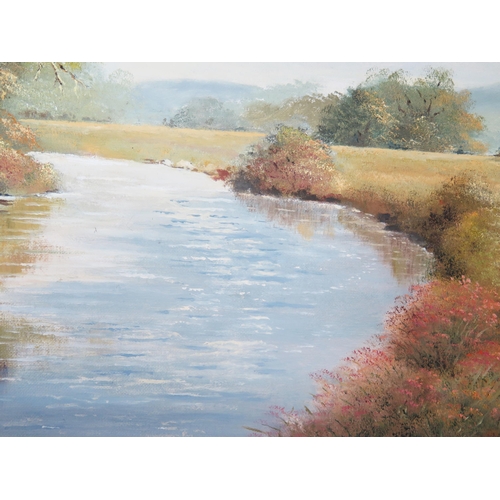 1106 - David Woods, 'Summer on The Otter', oil on canvas, labelled verso, 75x50cm, framed