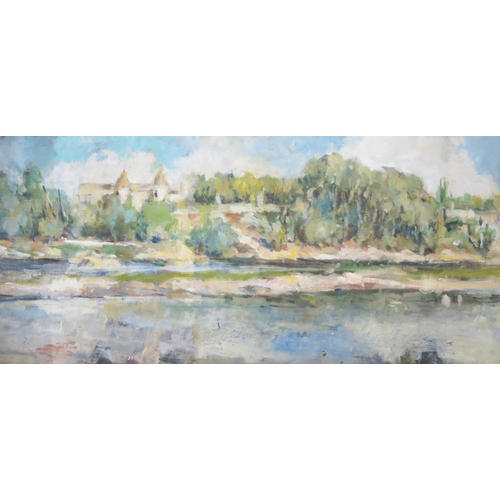 1107 - Tim Showan (1931- 2014) 20th century British artist, Impressionist Continental River Scene, oil on b... 